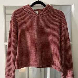 Old Navy Pink Waffle-Knit Cropped Hoodie Sweater